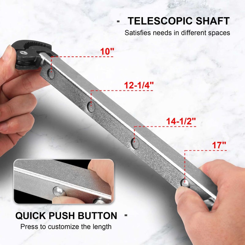 HAUTMEC Telescoping Basin Wrench, Sink Wrench, 3/8" to 1-1/4" Jaw Capacity, 10" to 17" Extendable Handle, Steel Sink Faucet Remover PL0025 - Image 3